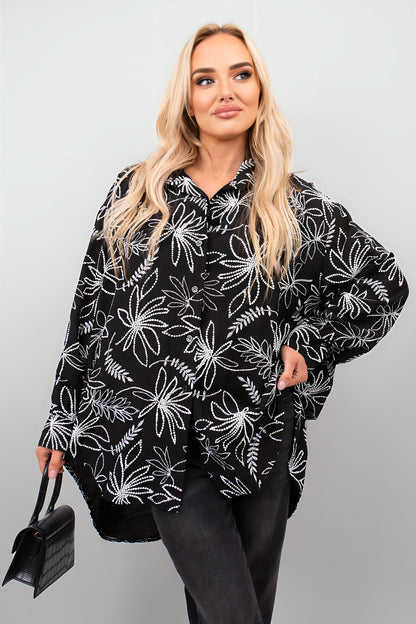Floral Print Oversized Long Sleeve Button Down Top - She Wears Glory Beverly Hills