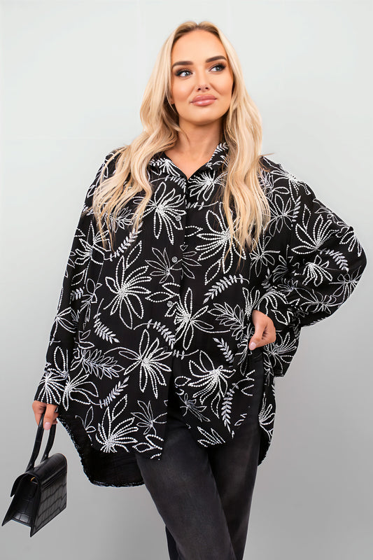 Floral Print Oversized Long Sleeve Button Down Top - She Wears Glory Beverly Hills