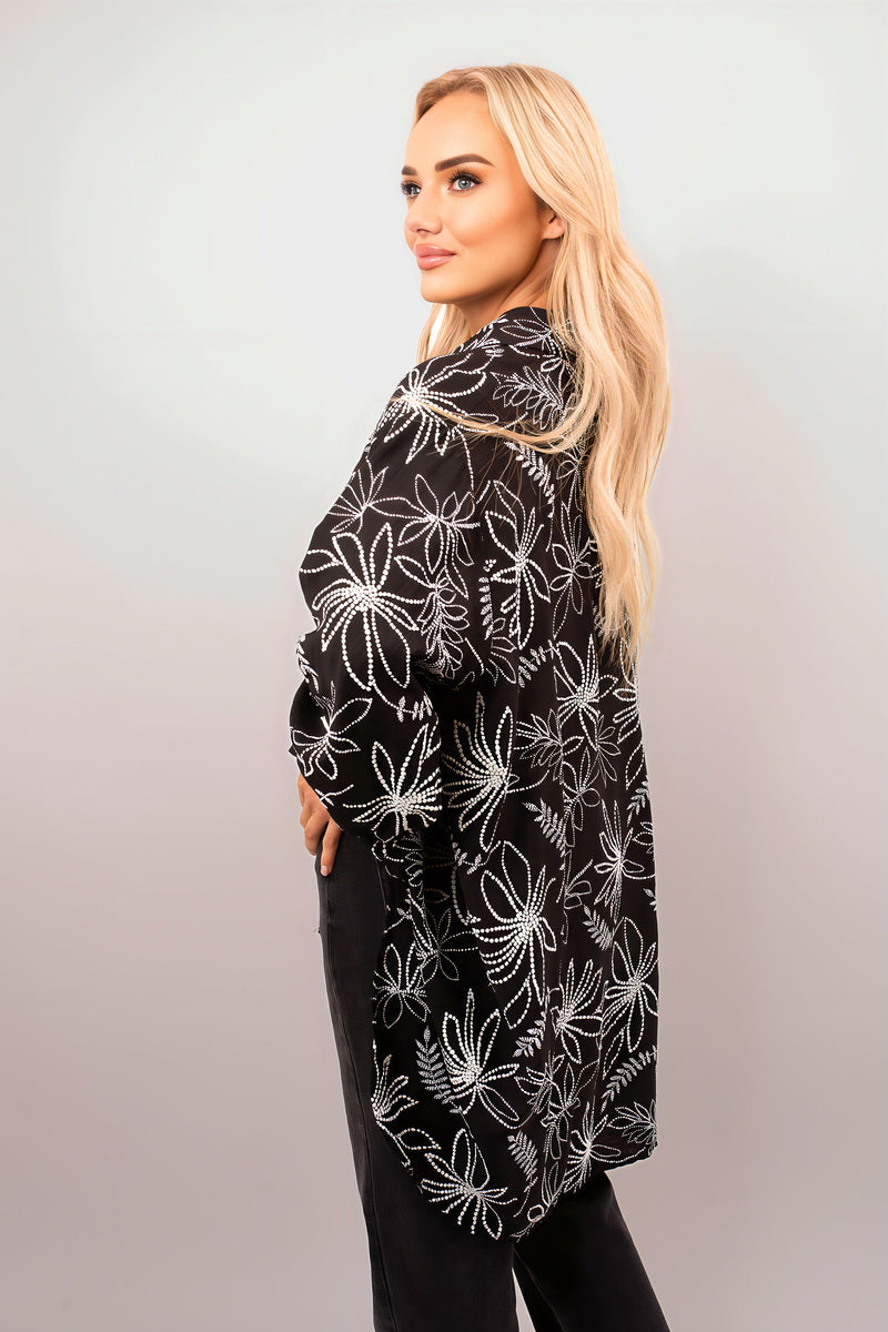 Floral Print Oversized Long Sleeve Button Down Top - She Wears Glory Beverly Hills