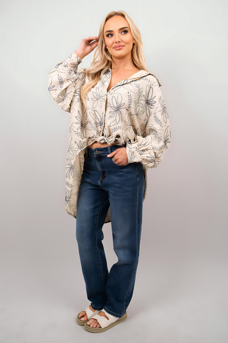 Floral Print Oversized Long Sleeve Button Down Top - She Wears Glory Beverly Hills