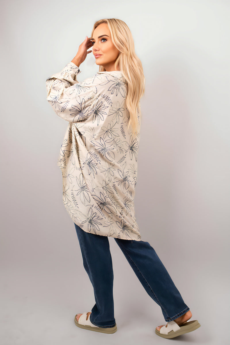 Floral Print Oversized Long Sleeve Button Down Top - She Wears Glory Beverly Hills