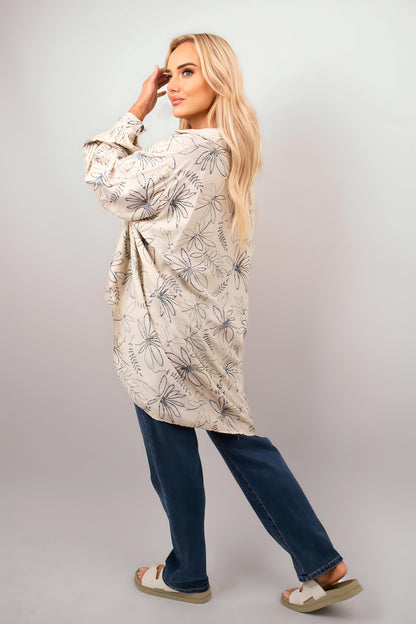 Floral Print Oversized Long Sleeve Button Down Top - She Wears Glory Beverly Hills
