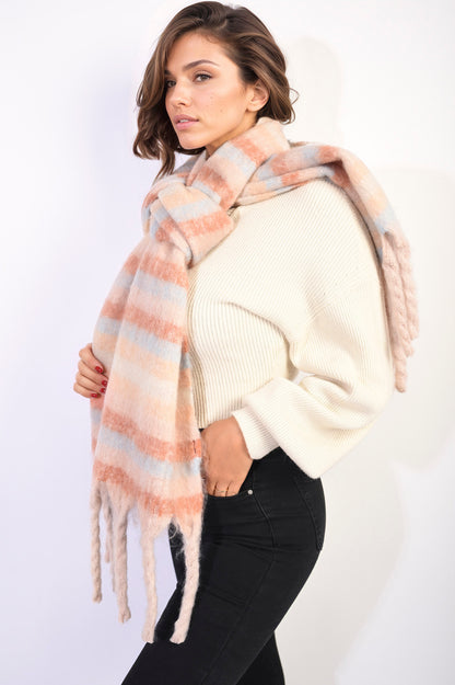She Wears Glory™ Striped Soft Comfortable Oversized Chunky Scarf with Tassel
