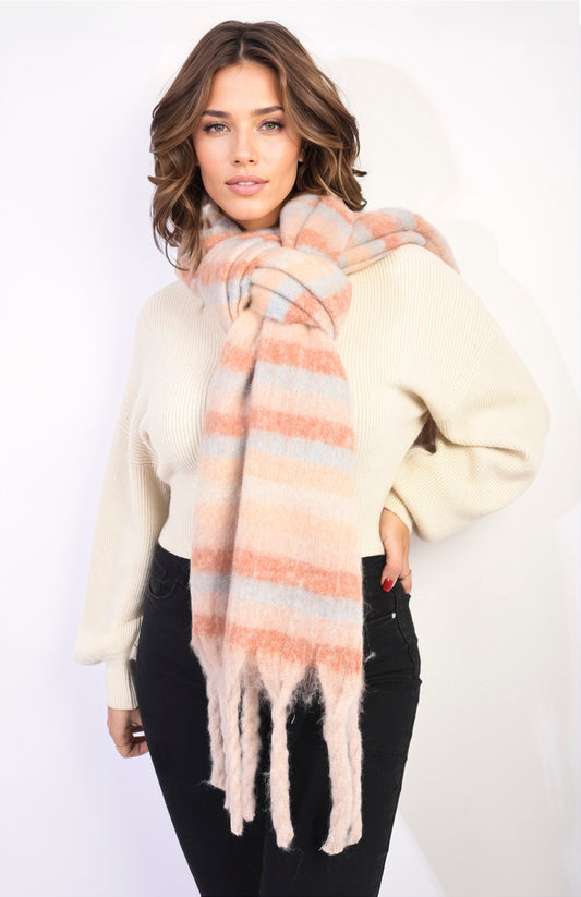 She Wears Glory™ Striped Soft Comfortable Oversized Chunky Scarf with Tassel