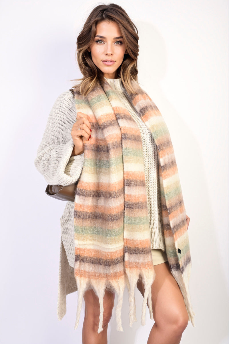 She Wears Glory™ Striped Soft Comfortable Oversized Chunky Scarf with Tassel