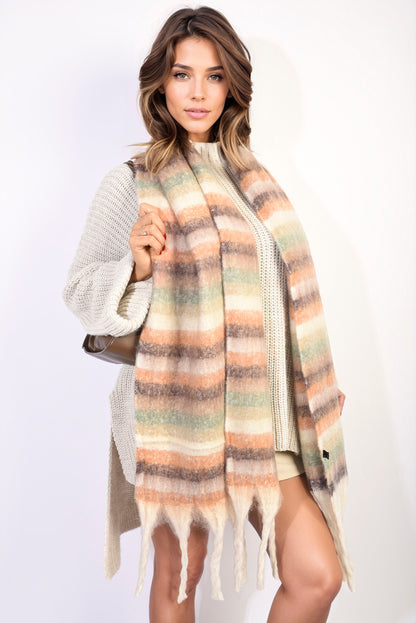 She Wears Glory™ Striped Soft Comfortable Oversized Chunky Scarf with Tassel