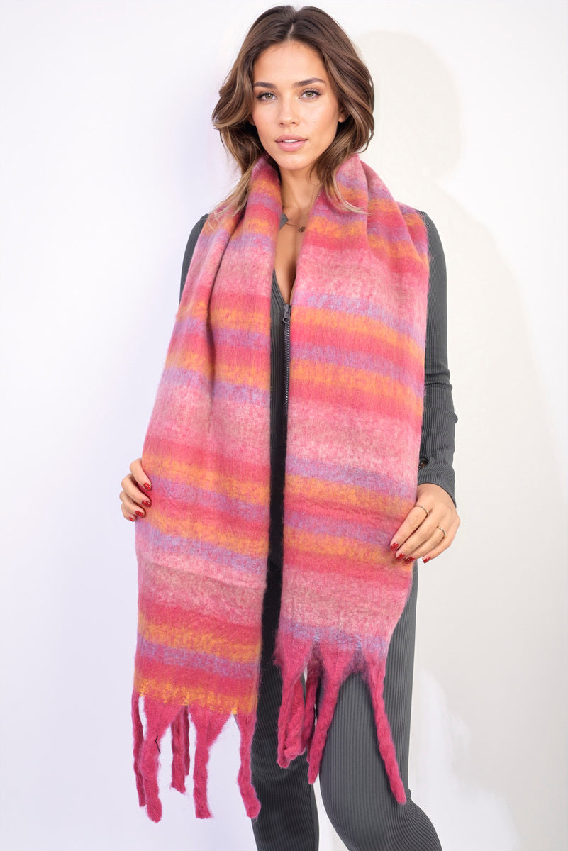 She Wears Glory™ Striped Soft Comfortable Oversized Chunky Scarf with Tassel