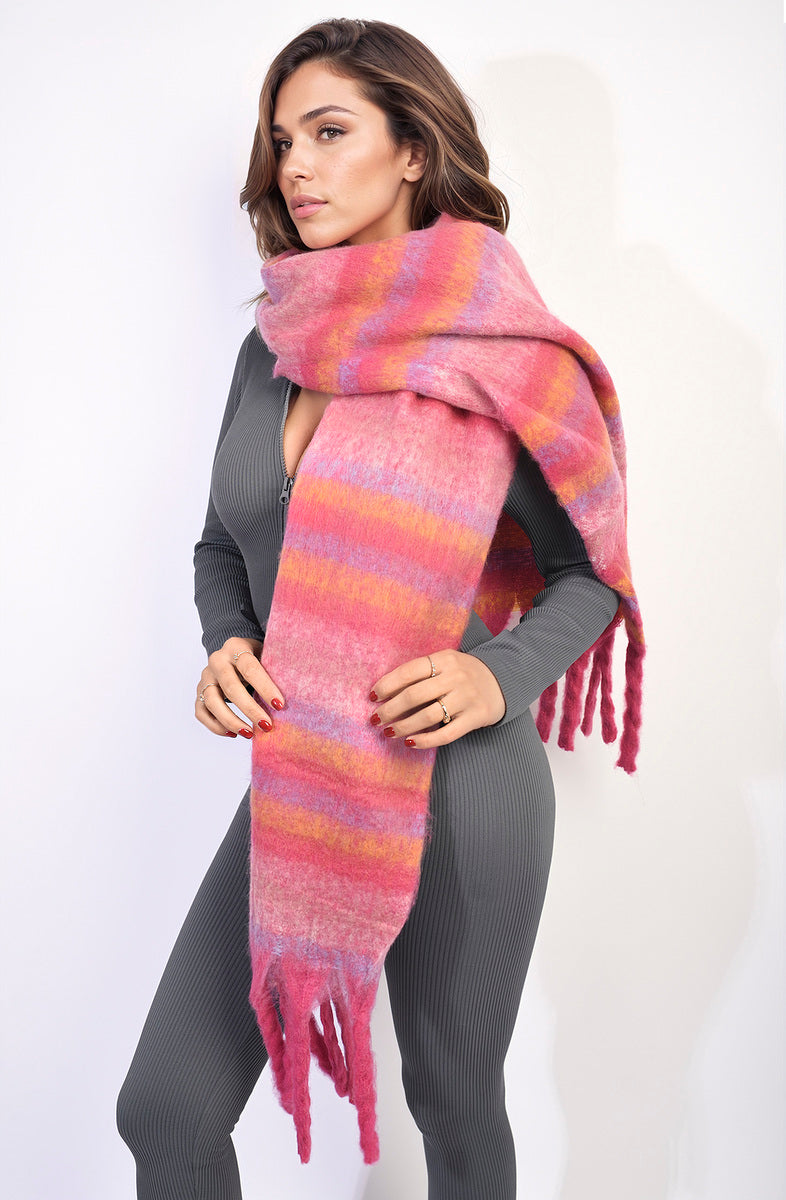 She Wears Glory™ Striped Soft Comfortable Oversized Chunky Scarf with Tassel