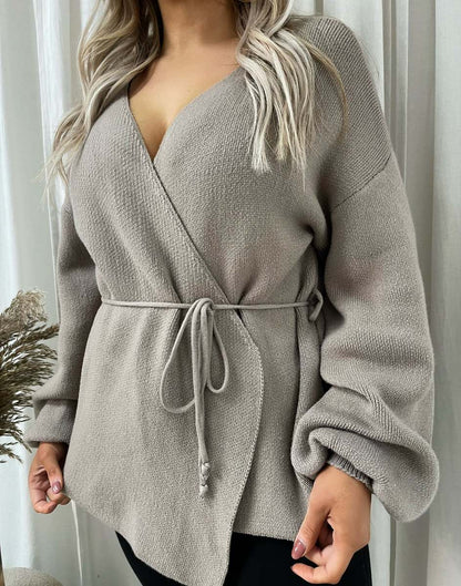 Wrap Tie Belt Knitted Cardigan - She Wears Glory Beverly Hills