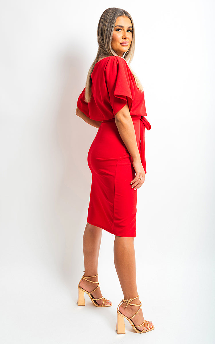 She Wears Glory™ Belted Wrap Front Kimono Sleeve Midi Dress