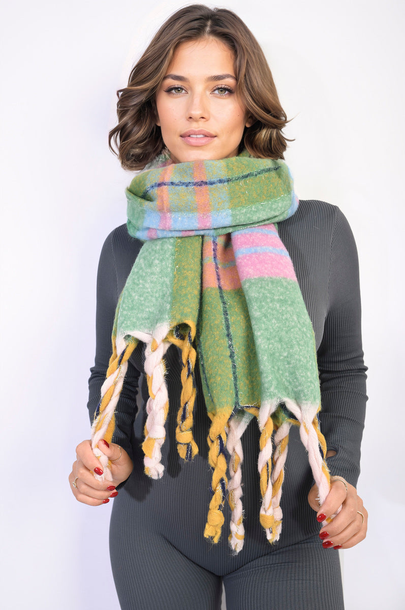 Long Chunky Scarf with Thick Twist Braid Tassel - She Wears Glory Beverly Hills