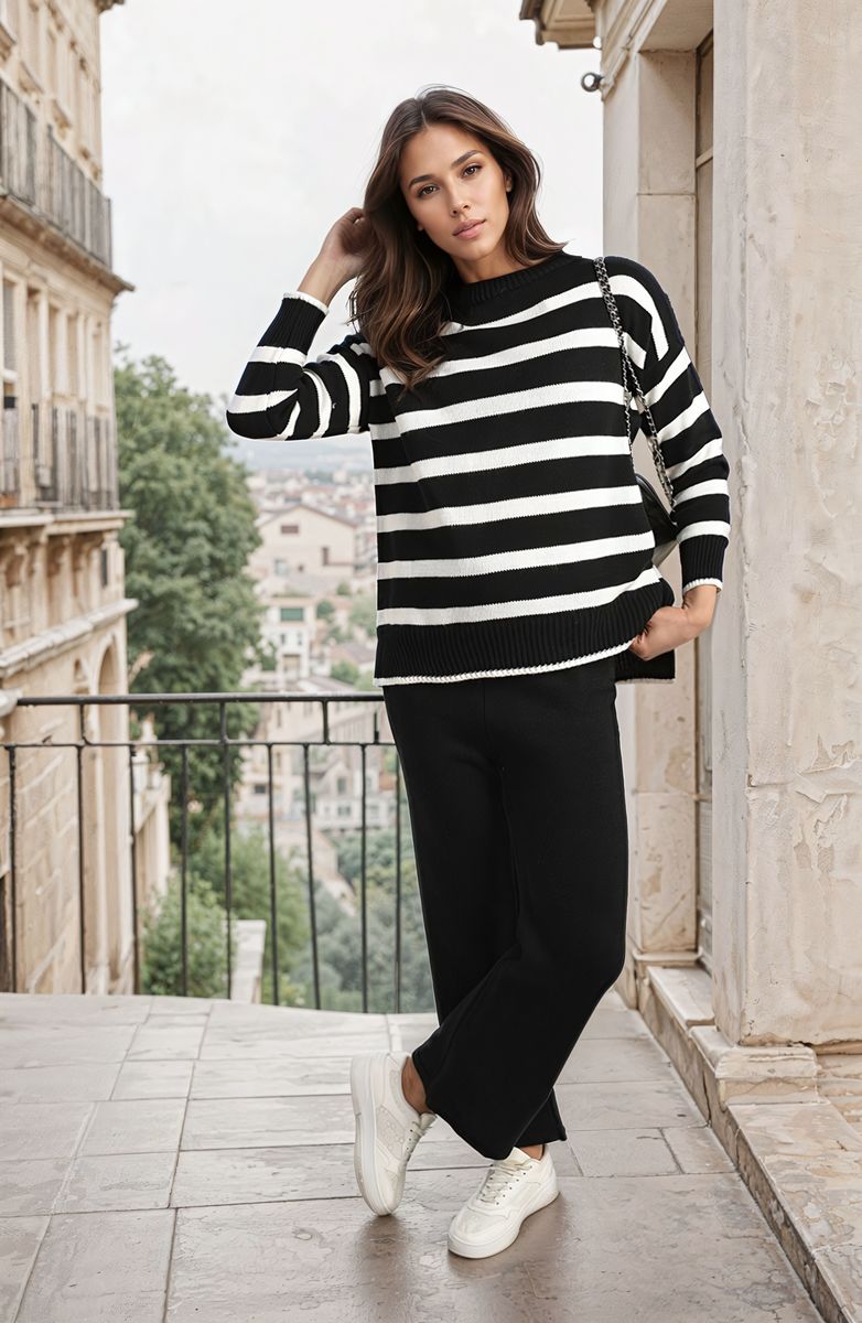 She Wears Glory™ Knitted Striped Long Sleeve Top and  Pants Co-ord Set