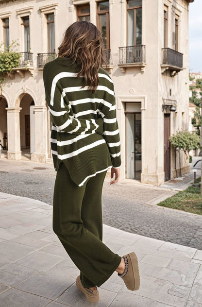 She Wears Glory™ Knitted Striped Long Sleeve Top and  Pants Co-ord Set