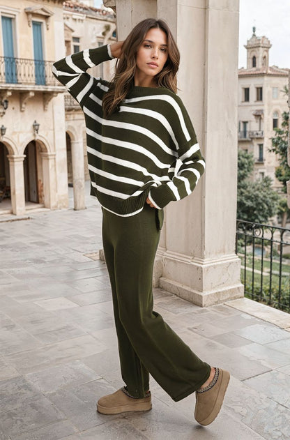 She Wears Glory™ Knitted Striped Long Sleeve Top and  Pants Co-ord Set