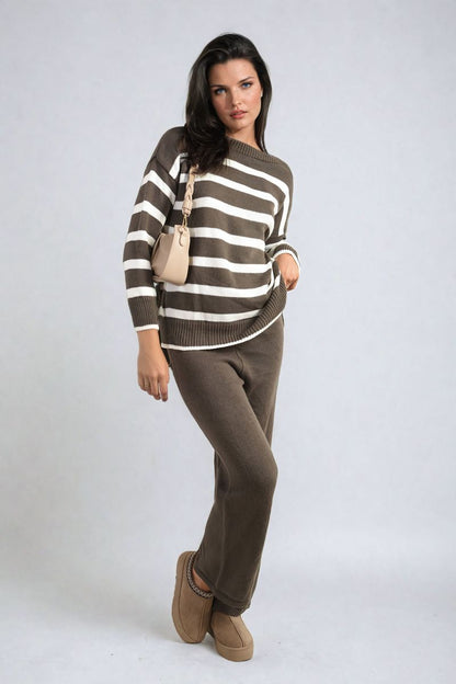 She Wears Glory™ Knitted Striped Long Sleeve Top and  Pants Co-ord Set
