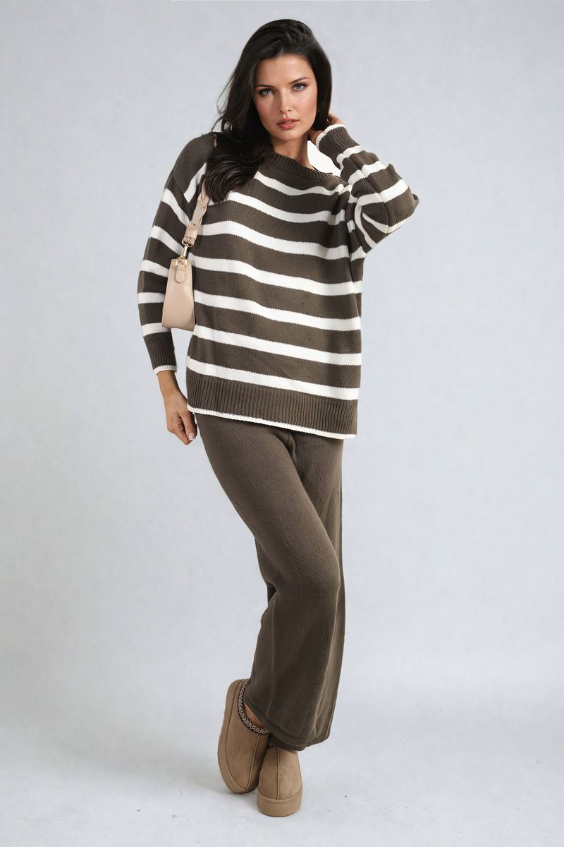 She Wears Glory™ Knitted Striped Long Sleeve Top and  Pants Co-ord Set