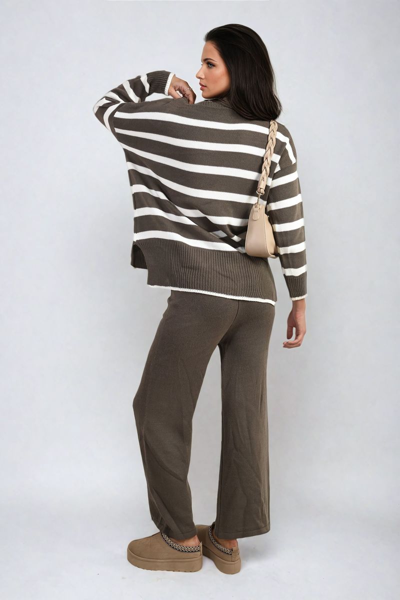 She Wears Glory™ Knitted Striped Long Sleeve Top and  Pants Co-ord Set
