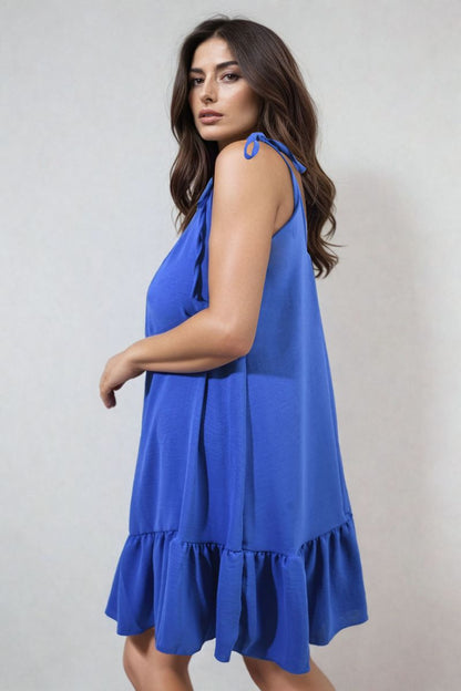 She Wears Glory™ Backless Tie-up Spaghetti Strap Frill Hem Mini Dress
