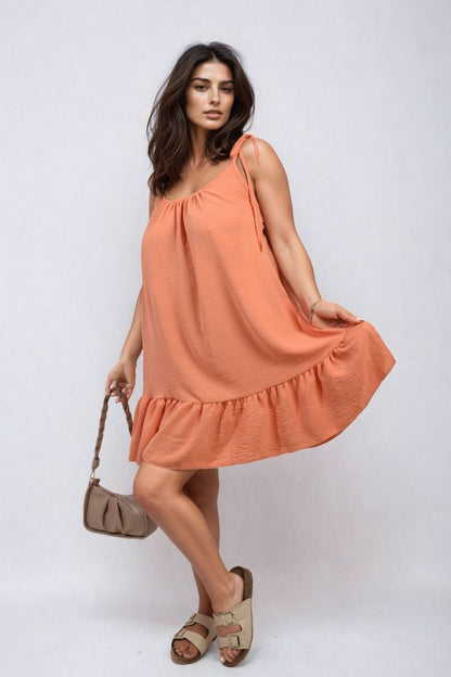 She Wears Glory™ Backless Tie-up Spaghetti Strap Frill Hem Mini Dress