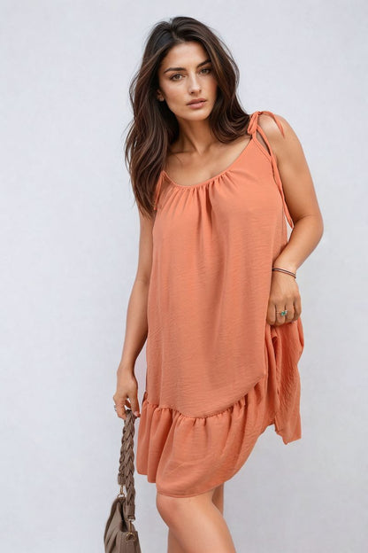 She Wears Glory™ Backless Tie-up Spaghetti Strap Frill Hem Mini Dress