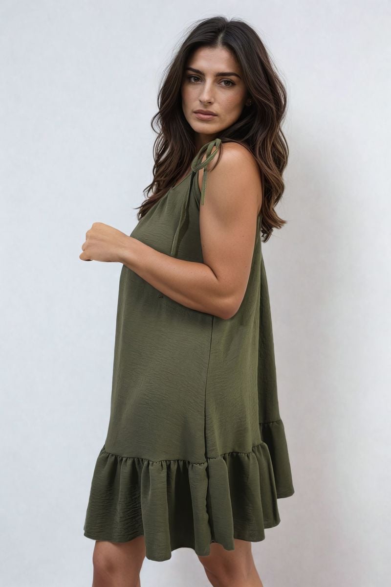 She Wears Glory™ Backless Tie-up Spaghetti Strap Frill Hem Mini Dress