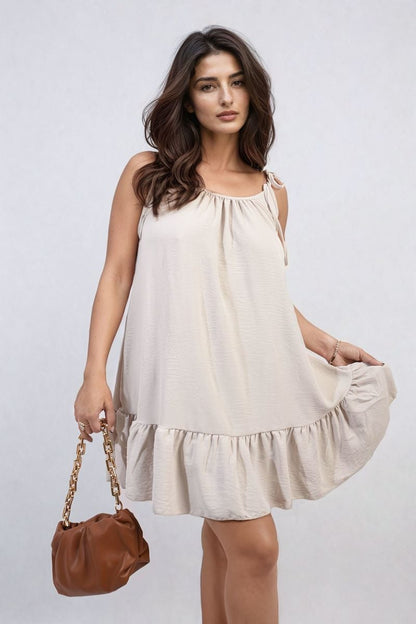 She Wears Glory™ Backless Tie-up Spaghetti Strap Frill Hem Mini Dress