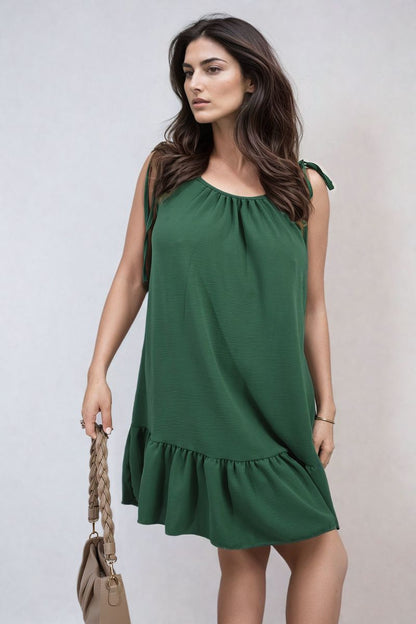 She Wears Glory™ Backless Tie-up Spaghetti Strap Frill Hem Mini Dress