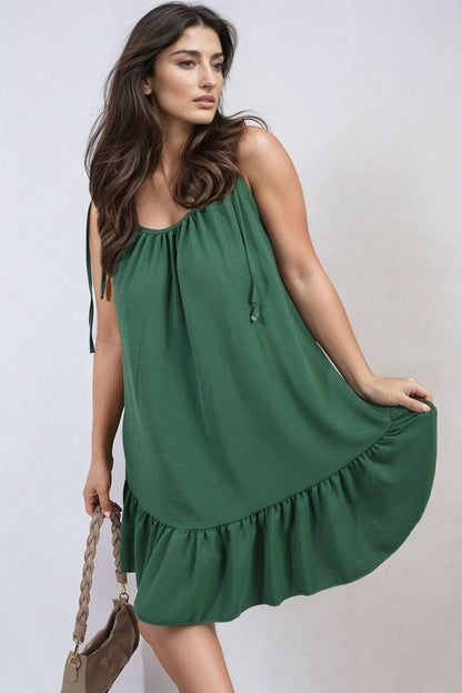 She Wears Glory™ Backless Tie-up Spaghetti Strap Frill Hem Mini Dress