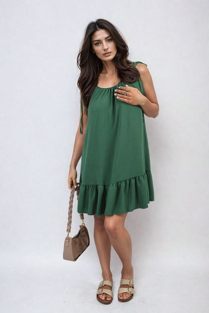 She Wears Glory™ Backless Tie-up Spaghetti Strap Frill Hem Mini Dress