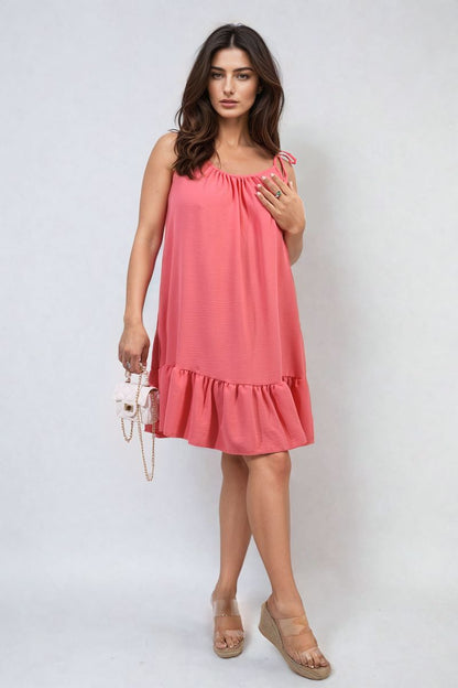 She Wears Glory™ Backless Tie-up Spaghetti Strap Frill Hem Mini Dress