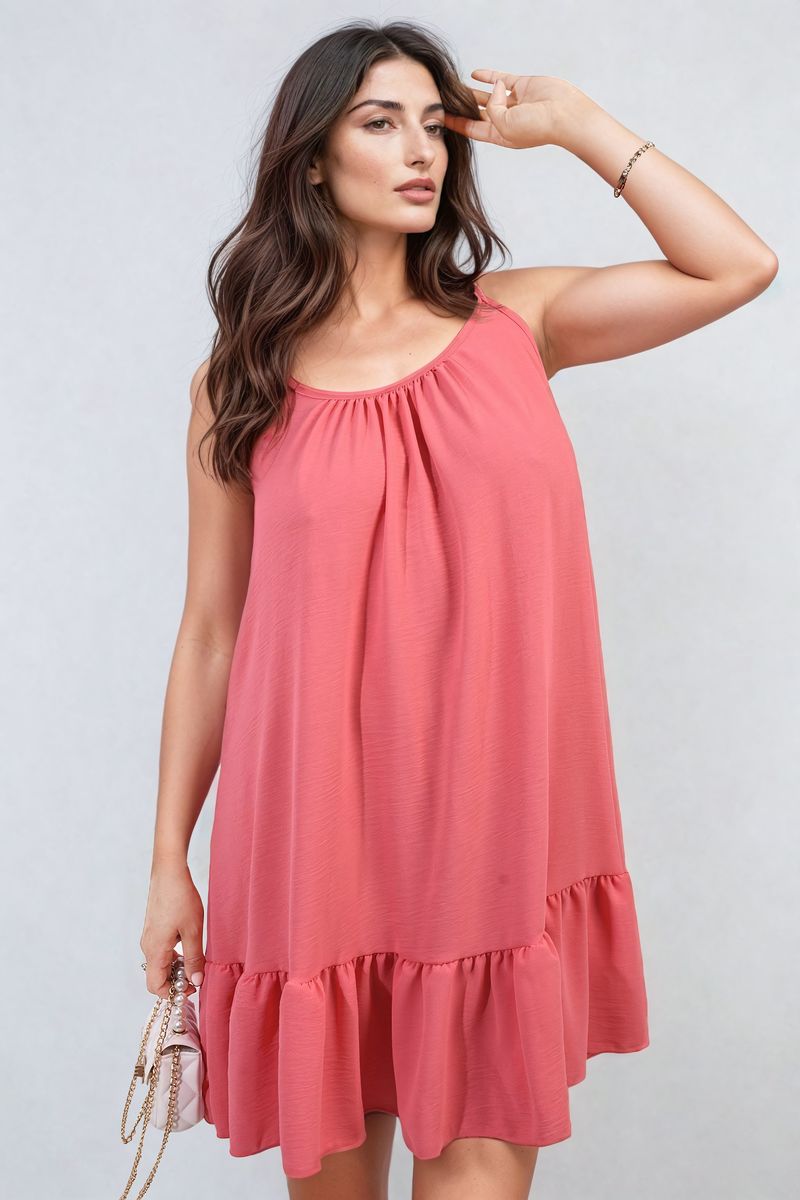 She Wears Glory™ Backless Tie-up Spaghetti Strap Frill Hem Mini Dress