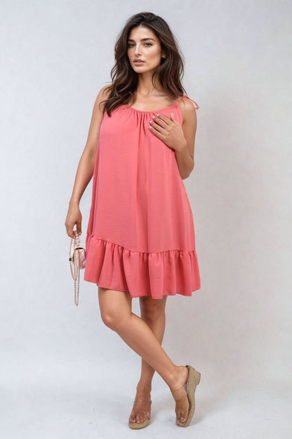 She Wears Glory™ Backless Tie-up Spaghetti Strap Frill Hem Mini Dress