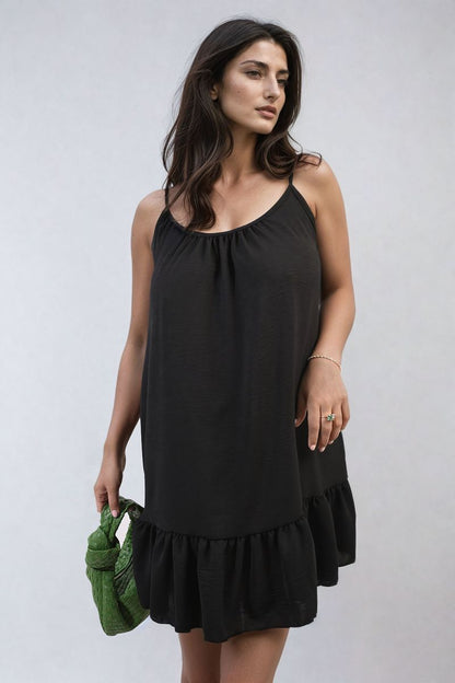 She Wears Glory™ Backless Tie-up Spaghetti Strap Frill Hem Mini Dress