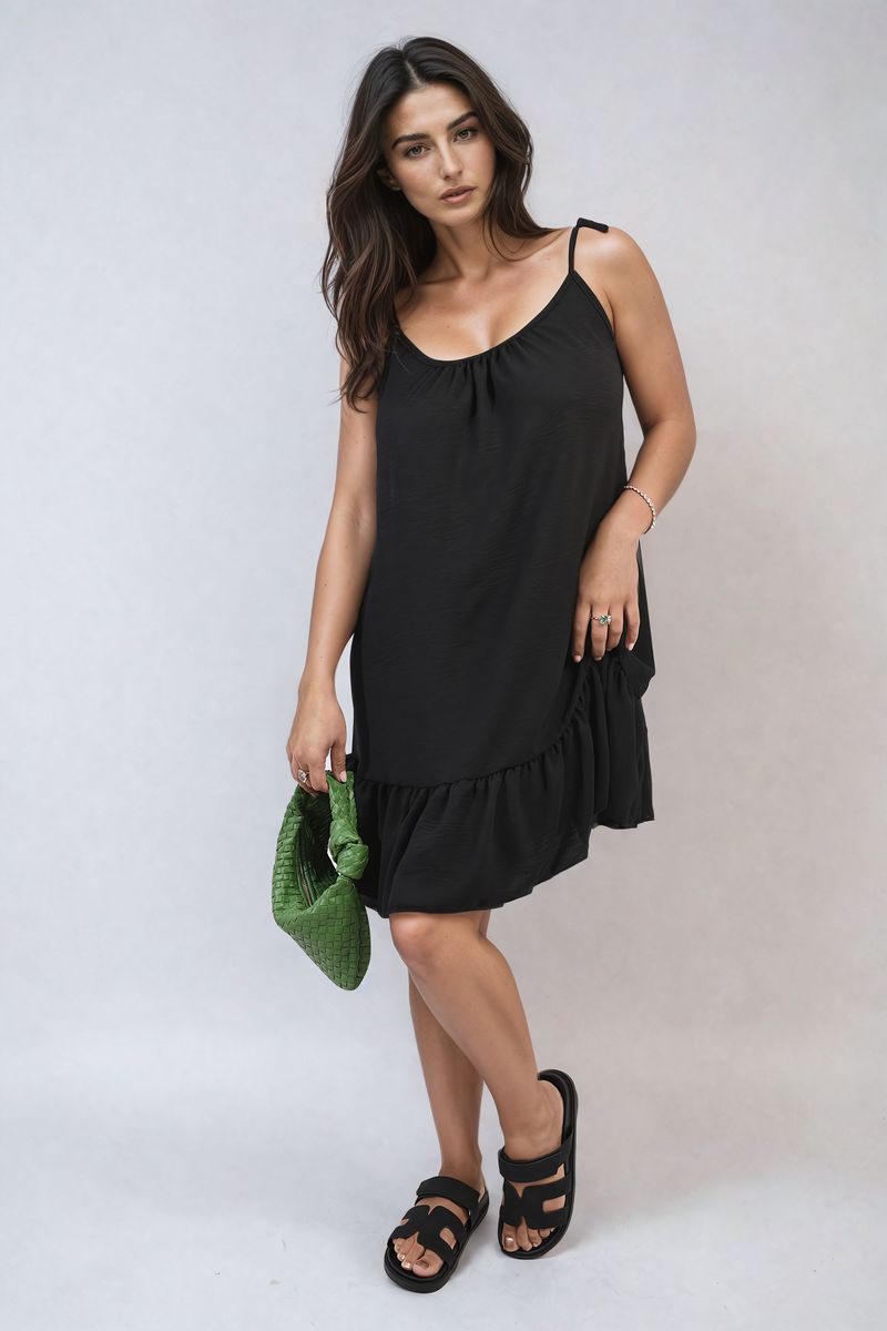 She Wears Glory™ Backless Tie-up Spaghetti Strap Frill Hem Mini Dress