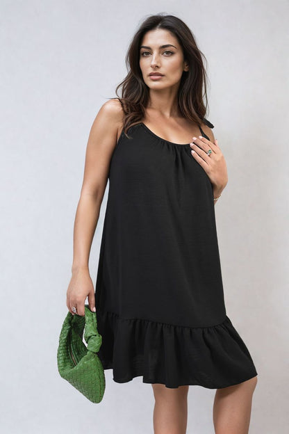 She Wears Glory™ Backless Tie-up Spaghetti Strap Frill Hem Mini Dress