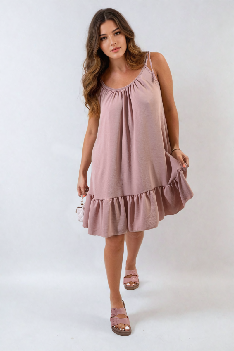 She Wears Glory™ Backless Tie-up Spaghetti Strap Frill Hem Mini Dress