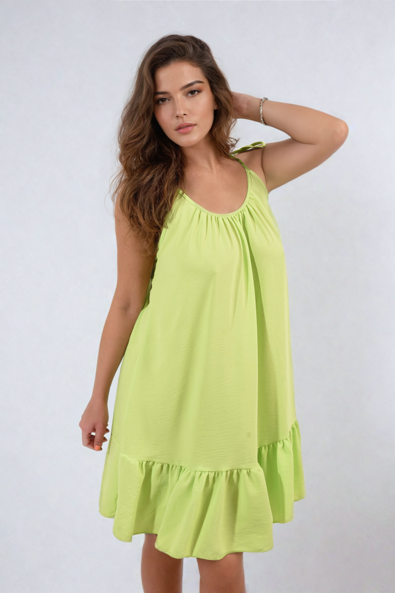 She Wears Glory™ Backless Tie-up Spaghetti Strap Frill Hem Mini Dress