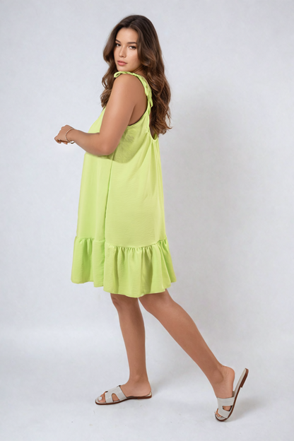 She Wears Glory™ Backless Tie-up Spaghetti Strap Frill Hem Mini Dress