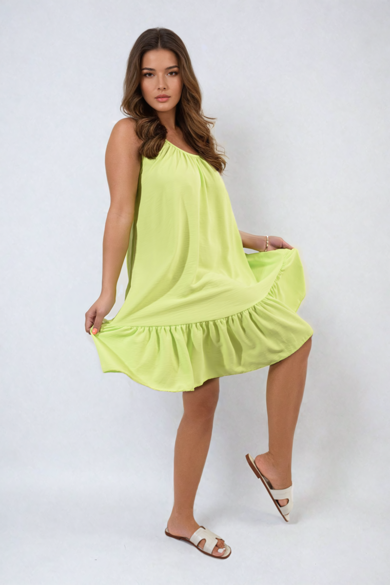 She Wears Glory™ Backless Tie-up Spaghetti Strap Frill Hem Mini Dress