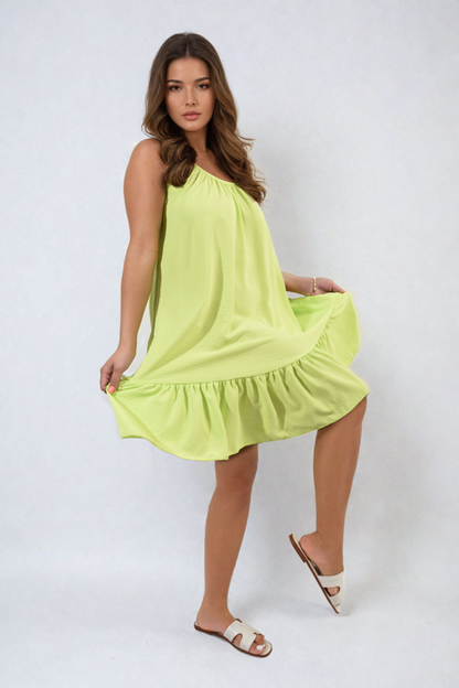 She Wears Glory™ Backless Tie-up Spaghetti Strap Frill Hem Mini Dress