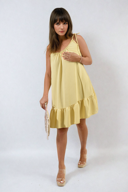 She Wears Glory™ Backless Tie-up Spaghetti Strap Frill Hem Mini Dress