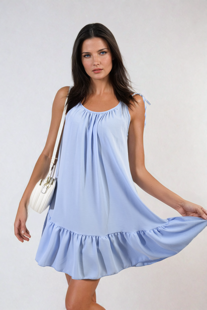 She Wears Glory™ Backless Tie-up Spaghetti Strap Frill Hem Mini Dress