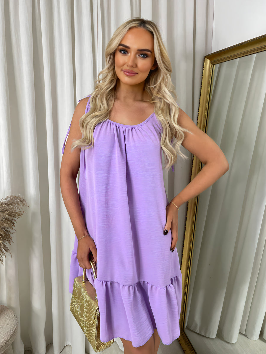 She Wears Glory™ Backless Tie-up Spaghetti Strap Frill Hem Mini Dress