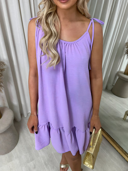 She Wears Glory™ Backless Tie-up Spaghetti Strap Frill Hem Mini Dress