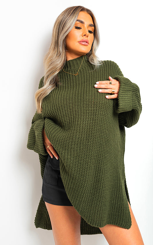 She Wears Glory™ High Neck Oversized Long Sleeve Knitted Jumper