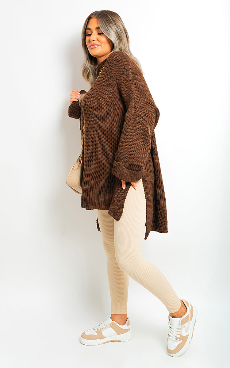 She Wears Glory™ High Neck Oversized Long Sleeve Knitted Jumper