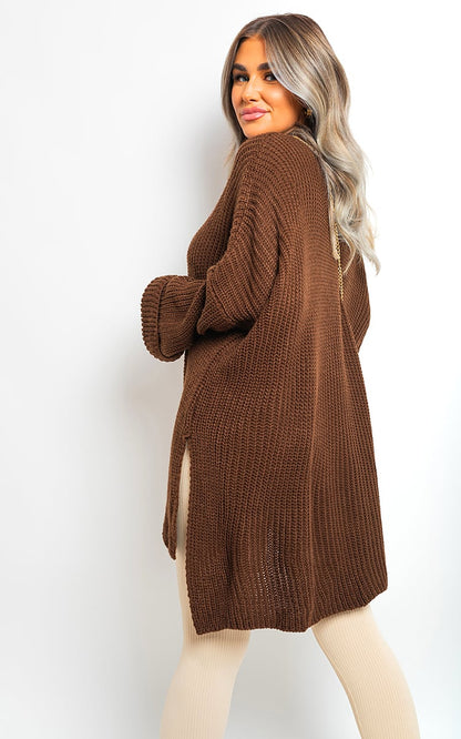 She Wears Glory™ High Neck Oversized Long Sleeve Knitted Jumper