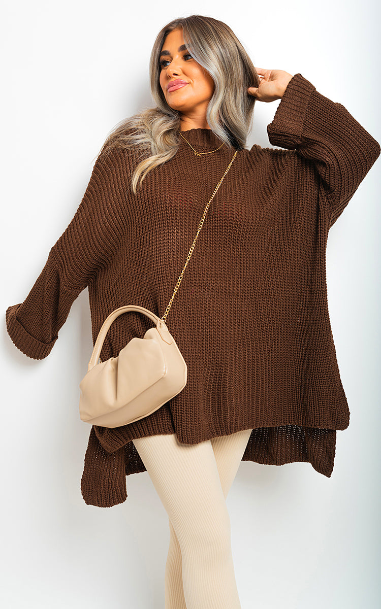 She Wears Glory™ High Neck Oversized Long Sleeve Knitted Jumper