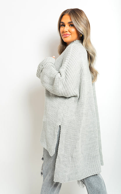 She Wears Glory™ High Neck Oversized Long Sleeve Knitted Jumper