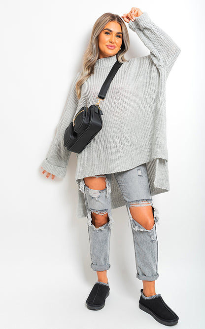 She Wears Glory™ High Neck Oversized Long Sleeve Knitted Jumper